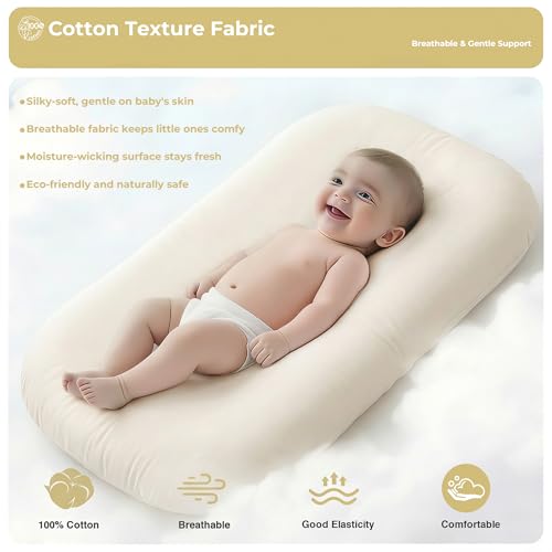 Breathable Cotton Infant Support Cushion for Tummy Time, 0-24M - Cream