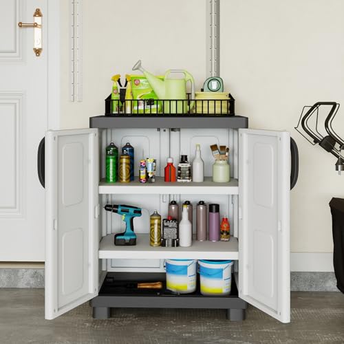 2-Door Waterproof Plastic Storage Cabinet with Adjustable Shelves, 29-Inch