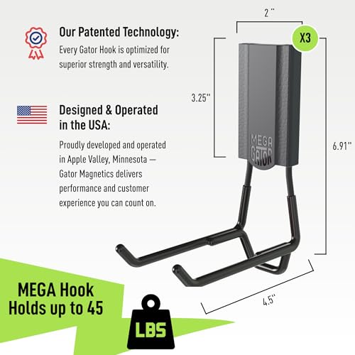 Heavy-Duty Magnetic Hooks 4.5 Inch 45 lb Capacity 3 Pack with Easy-Release