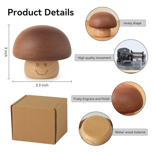 Vintage Wooden Mushroom Music Box - Edelweiss Wind-Up Musical Gift