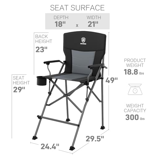 Tall Director Camping Chair, Foldable Portable Camp Seat with Footrest