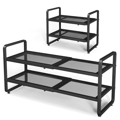 SNTD Expandable Metal Shoe Rack for Closet & Entryway - 2-Tier Stackable Adjustable Storage
