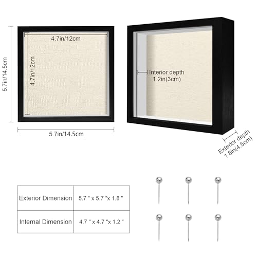 5x5 Shadow Box Frame with Linen Backing - Black Display Case for Keepsakes
