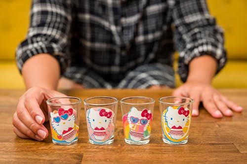Hello Kitty Summer Pool Glass Set 4 Pack, 1.5oz Mini Drinking Glasses, Officially Licensed