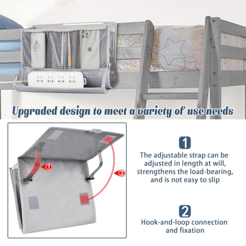 Bedside Caddy Organizer with 7 Pockets for Dorm Bed, Gray Oxford Cloth