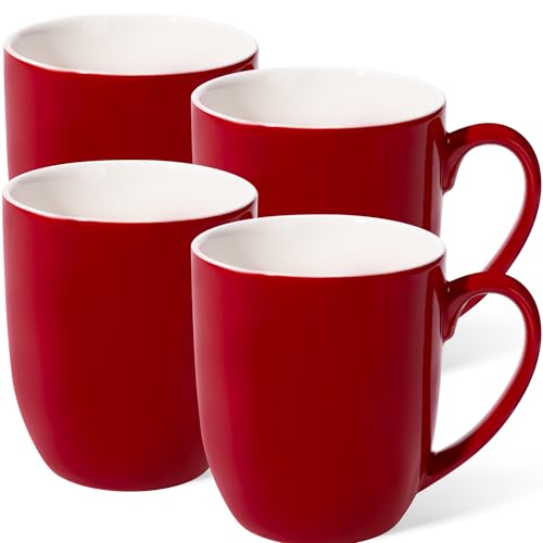 Urbanstrive Red Ceramic Coffee Mug Set of 4 16oz Tea Cups - Durable & Microwave Safe