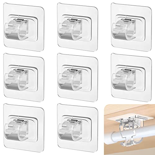 8 Pcs Adhesive Curtain Rod Holders - No Drill Wall Brackets for Rods