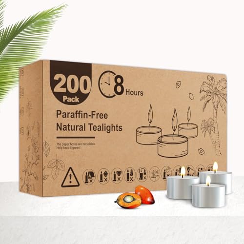 Hypmis Unscented Tea Candles 200 Pack - 8 Hour Burn Time for Weddings & Home Decor