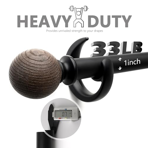 Adjustable Wood Grain Curtain Rod, 16-48 Inch Heavy Duty Drapery Rod Set