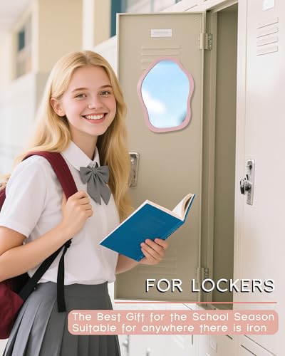 Magnetic Locker Mirror 8.6 x 6.3 Inch, Pink Rectangular Metal Surface Mirror