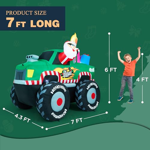 7 ft Santa Monster Truck Inflatable Yard Decor for Christmas Outdoor Garden