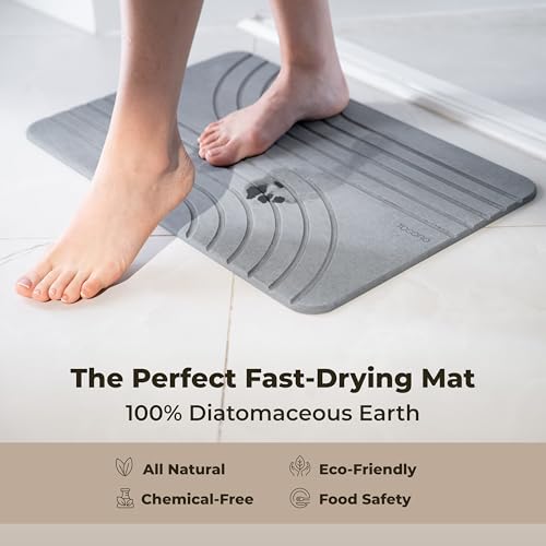 TOSORO Stone Bath Mat, Non-Slip Super Absorbent Diatomaceous Earth Shower Mat, Quick Drying Graphite, 23.5 x 15