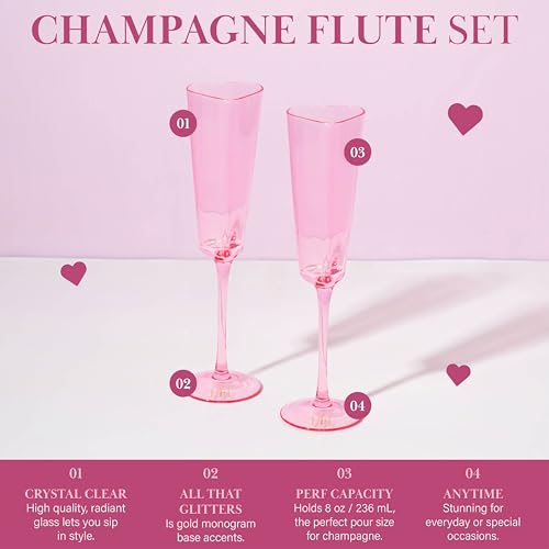 Paris Hilton Pink Heart-Shaped Champagne Flute Gift Set - 2-Piece, 5.5oz