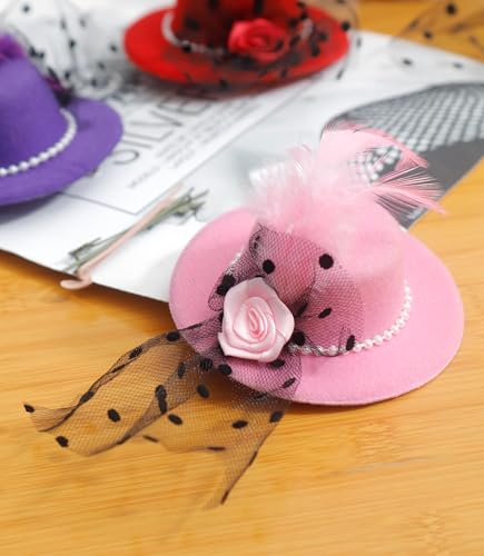Mini Tea Party Fascinator Hats - 4-Inch Clip-On Top Hat Hair Clips, 6 Pack
