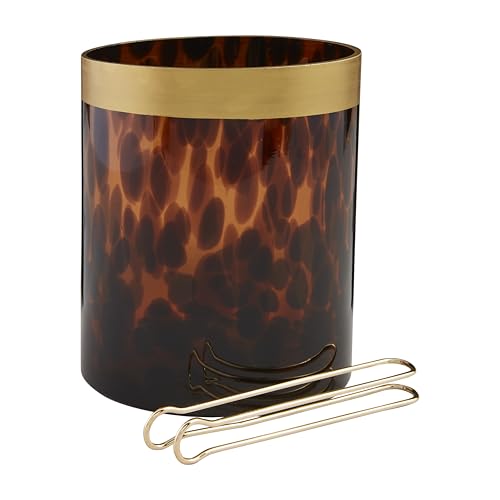 Mud Pie Tortoise Glass Ice Bucket Set with Gold Rim and Tongs