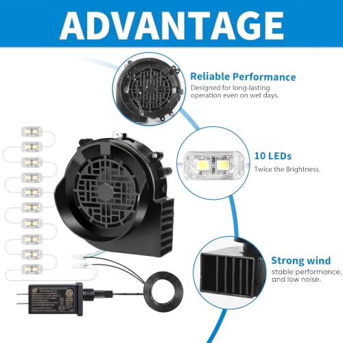 OHMANHE Replacement 2.5A Air Blower Kit for Inflatables with 10-LED Light, 3.0A Transformer | Black XL