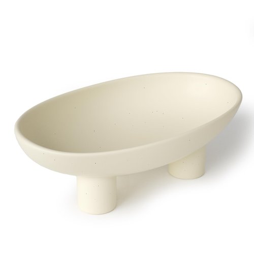 Relexome Three-Legs Ceramic Fruit Bowl for Kitchen Counter 10.24 Inch Modern Decorative Pedestal Bowl Oval Footed Serving Fruit Bowls Basket for Key Candy Breads Entryway Table Decor (Matte Crème)