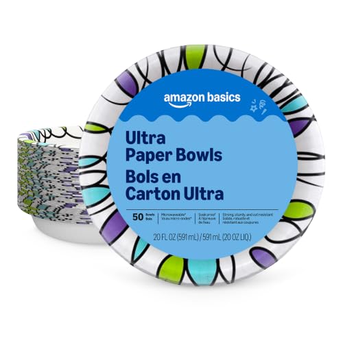 Amazon Basics Disposable Paper Bowls 20 Oz 50 Count White