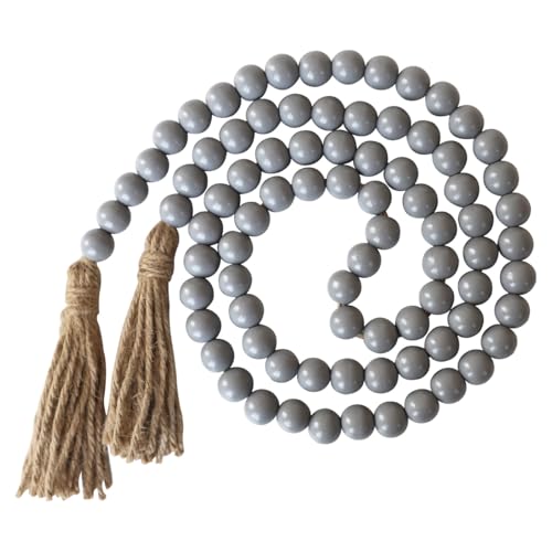 CHYODECOR Grey 58" Boho Wood Beads Garland with Tassels — Farmhouse Wall Decor