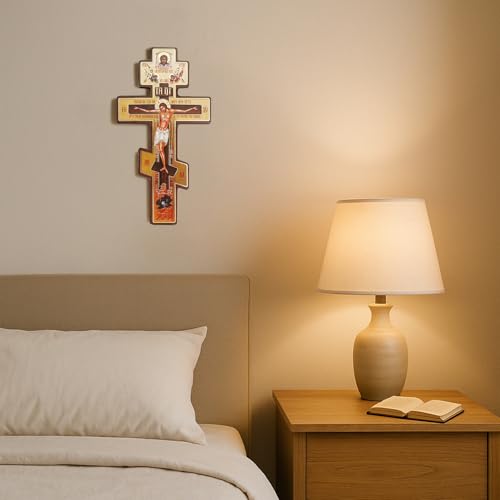 Orthodox Three-Bar Wall Cross, Traditional Christian Crucifix Icon