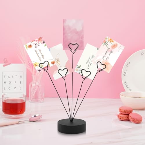 Heart-Shaped Photo Display Tree Stand with 5 Clips for Desk Decor