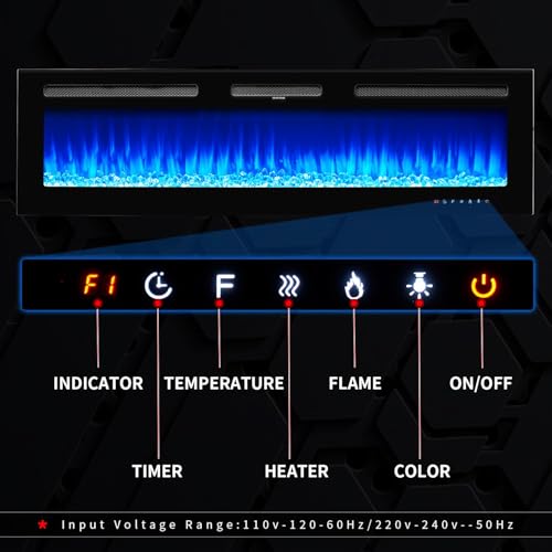 50 Inch Electric Fireplace Recessed and Wall Mounted with Remote Control