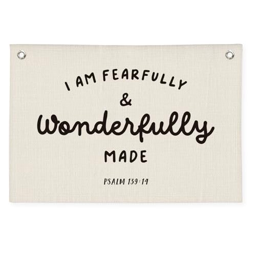 Fearfully and Wonderfully Made Linen Wall Banner for Nursery Decor