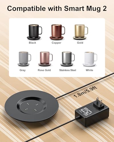 WUKUR Black Charging Coaster for Temperature Control Mug - Compatible with 1st & 2nd Gen Smart & Travel Mugs