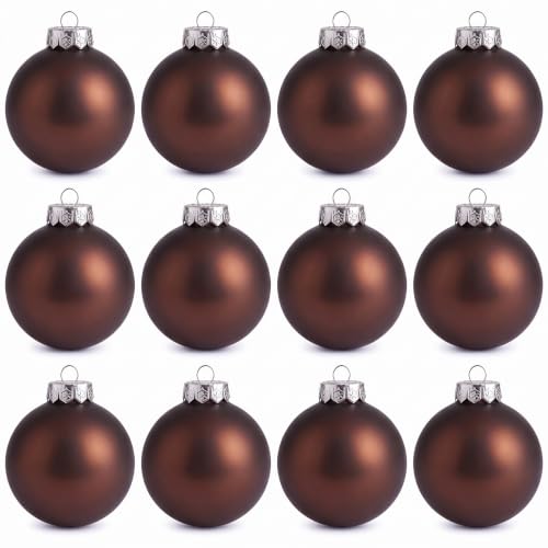 Sleetly Brown Christmas Ornaments Set 3.15in Matte Holiday Decor, 12 Pieces