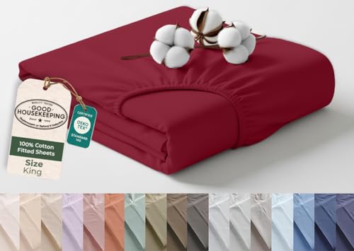 Red Royale Linens King Fitted Sheet 100% Cotton Deep Pocket Bedding
