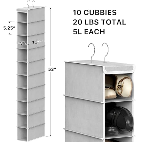 10-Shelf Hanging Shoe Organizer for Closet with Dual Metal Hooks