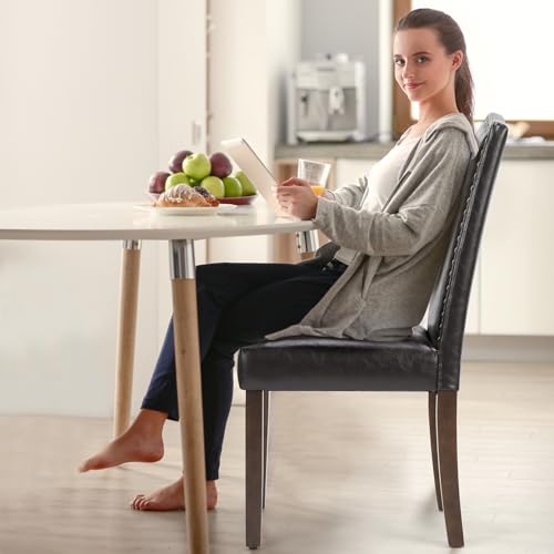 Modern PU Leather Dining Chairs - Set of 6, Brown Upholstered Kitchen Chairs