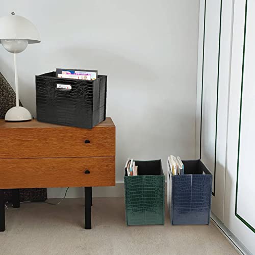 Foldable Faux Leather Magazine Rack and Document Organizer - Black