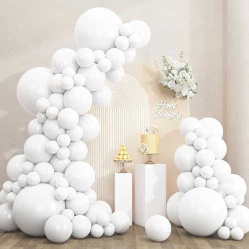 Rubfac 135pcs White Balloon Garland Arch Kit - Assorted Sizes