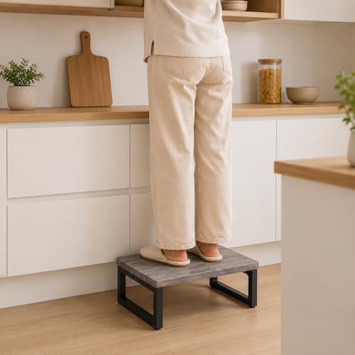 Wooden Step Stool for Adults and Kids, Heavy Duty 350lb Capacity Foot Stool
