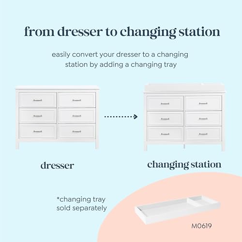 6-Drawer Nursery Dresser in White - Solid Wood Changing Table Storage
