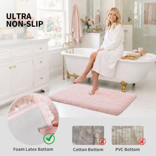 ILANGO Pink Bath Mat, 24" x 17" Non-Slip Super Absorbent Plush Rug