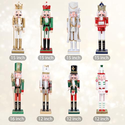 15-Inch Gold Wooden Nutcracker Soldier Figure with White Fur Cape Decor