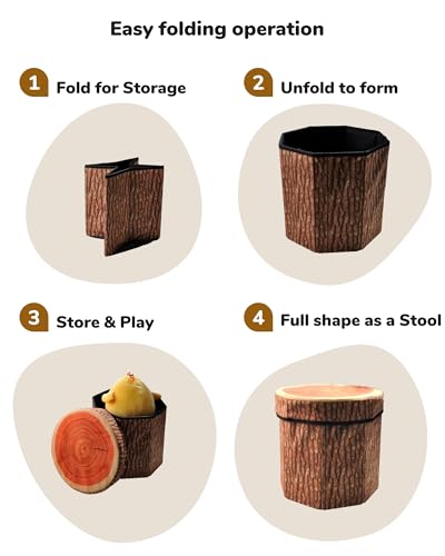 Tree Stump Fruit Storage Ottoman - Collapsible Kids Toy & Seat Chest