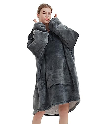 NAFLEAP Adult Grey Blanket Hoodie Wearable Blanket for Women