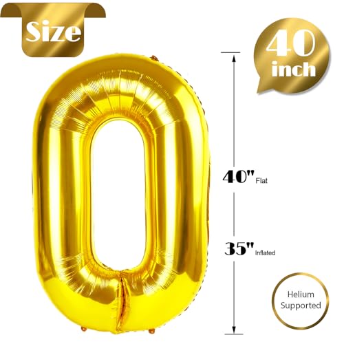 40-Inch Gold Number Balloon 0 - Giant Birthday Decoration