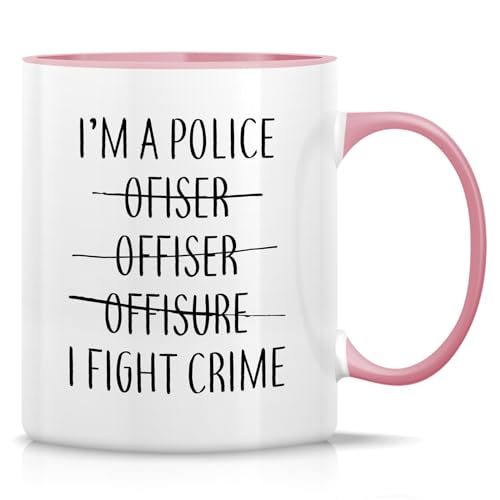 Retreez Funny I'm a Police Officer 11 oz White Mug with Pink Handle – Double-Sided