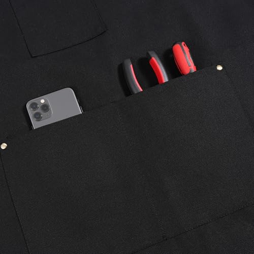 Heavy-Duty Canvas Work Apron with Pockets and Adjustable Cross-Back Straps