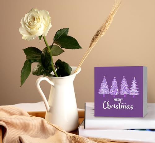 JRTW Purple Christmas Tree Wooden Sign - Holiday Decor, 3rd Edition