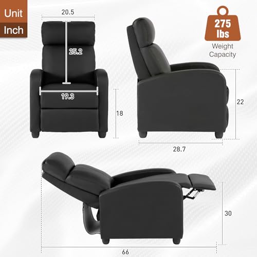 Black Faux Leather Recliner Chair with Lumbar Support and Footrest