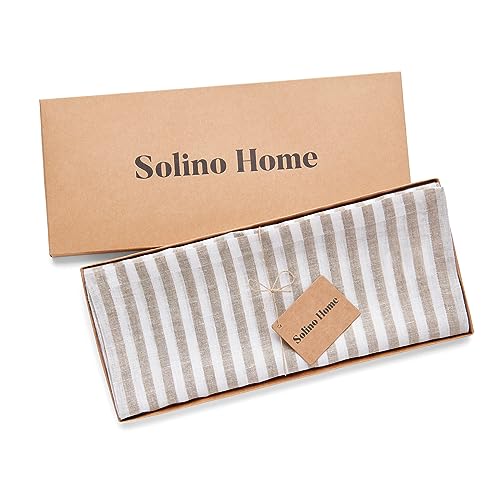 Solino Home 100% Pure Linen Table Runner 14x72 Natural & White – 01 Variation