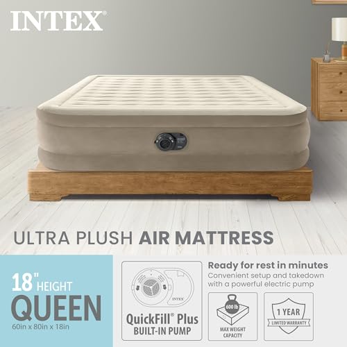 Queen Size 18" Air Mattress with Built-in Pump - Dura-Beam Deluxe