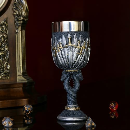 Medieval Dragon Sword Chalice Goblet - 7oz Stainless Steel Wine Cup