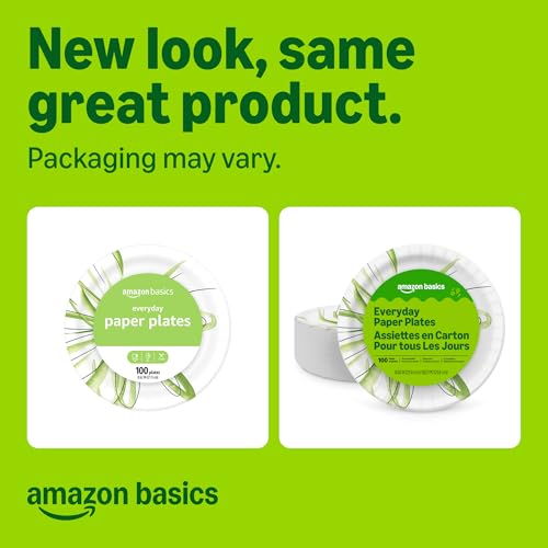 Amazon Basics Disposable Paper Plates 8.62 Inch 100 Count Microwave Safe