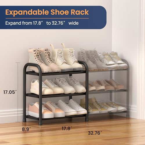 3-Tier Expandable Metal Shoe Rack, Adjustable Shoe Organizer for Closet